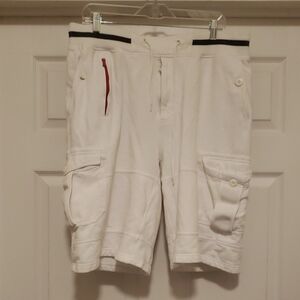 Sean John White Cargo Shorts with Black and Red Details